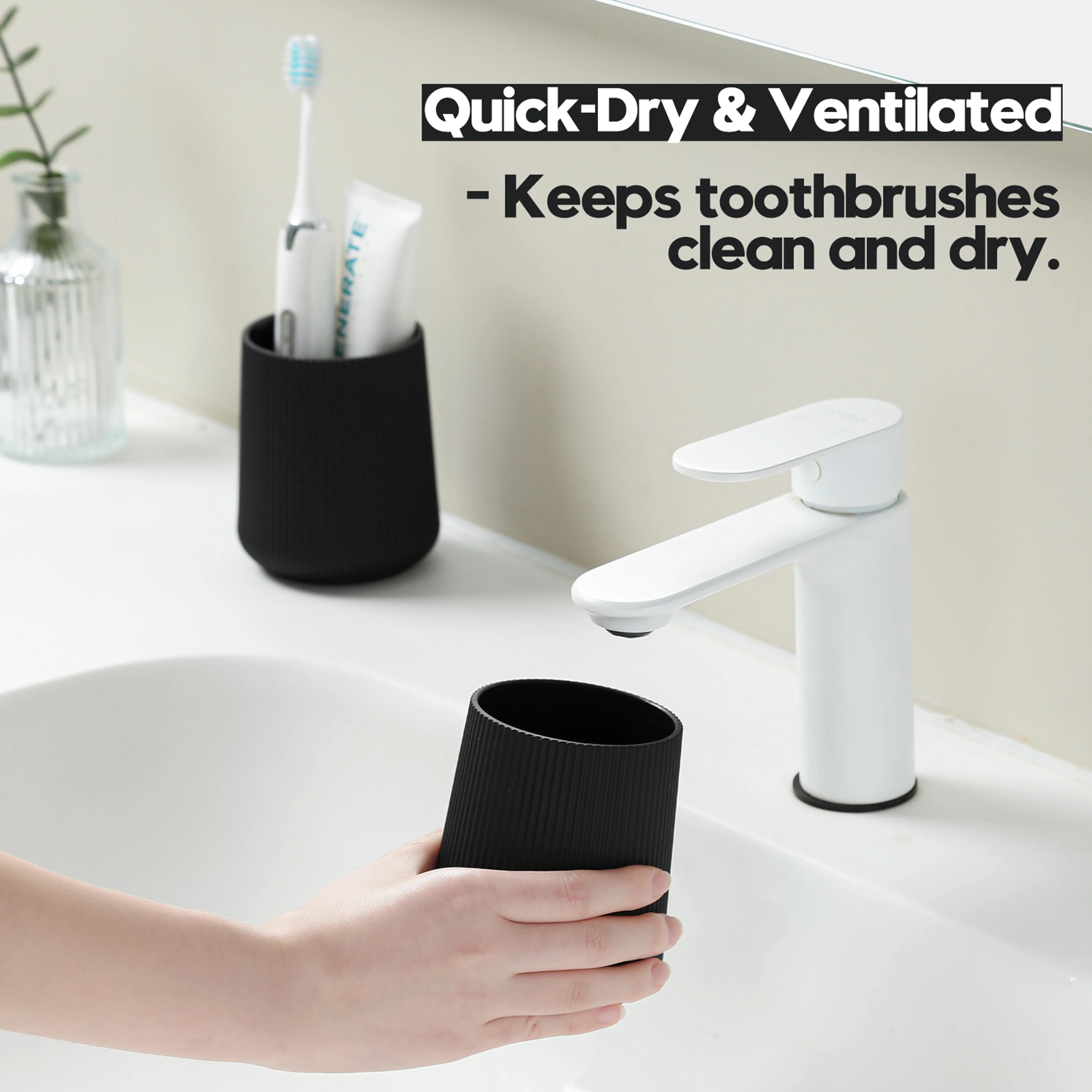 Black Striped Toothbrush Holder ForElectric Toothbrushes Bathroom Organizer ForToothpaste_voghion.com