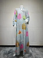 Ramadan Dubai Beaded Floral Print Maxi Dresses Moroccan Women Clothes Elegant Casual Abaya 4