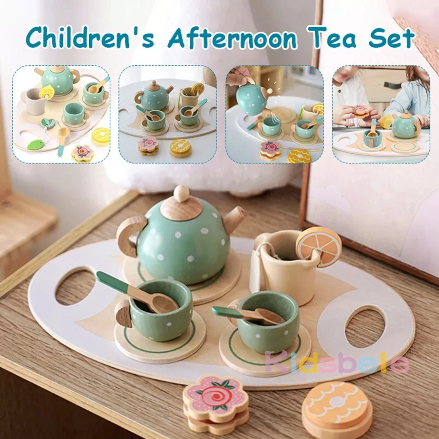 Tea Set Afternoon Tea Set Wooden Tea Party Set Learning Role - Main Image