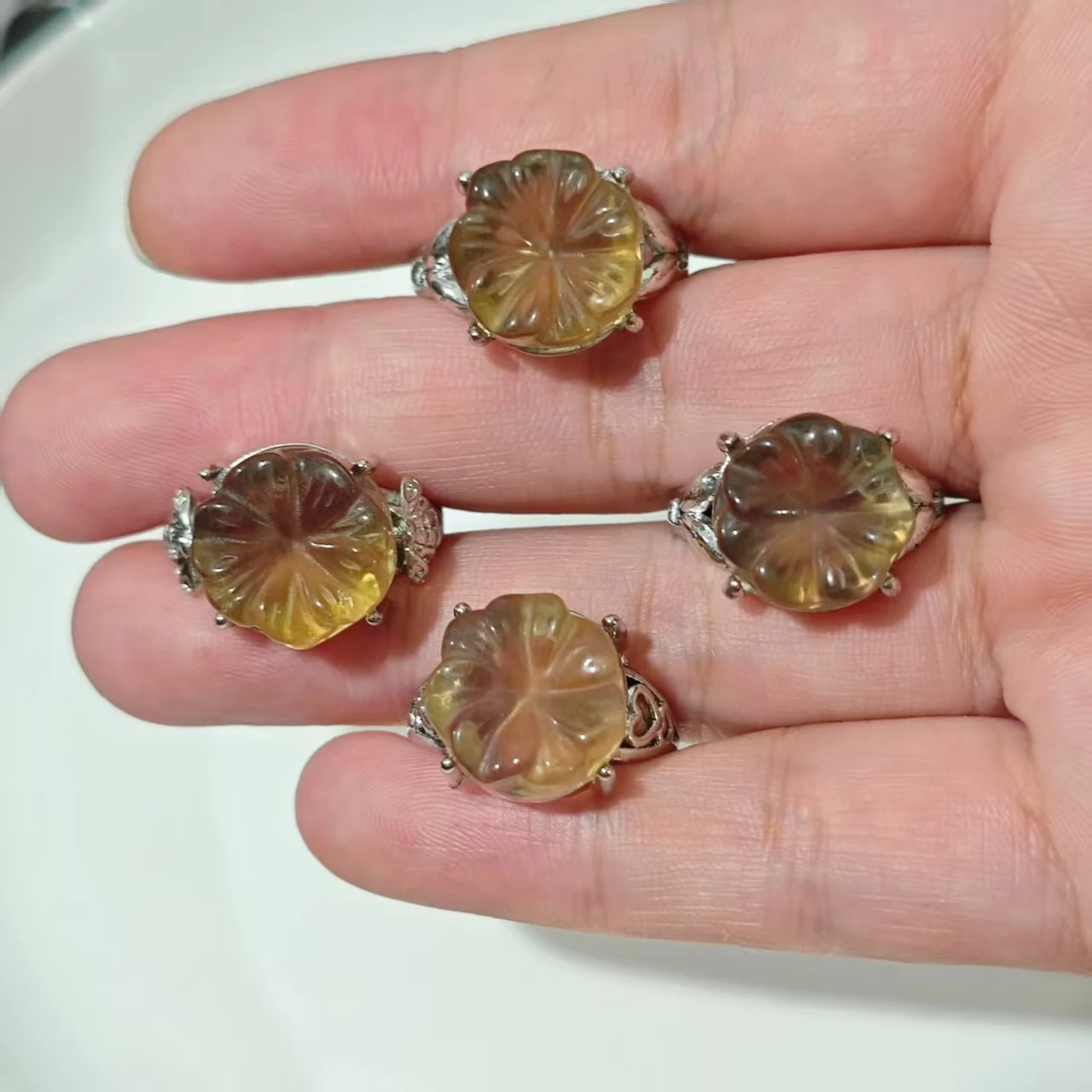 Flower Natural fluorite Ring Adjustable Female Simple Ring Jewelry for Women Gift Wholesale High Quality Vintage Fine