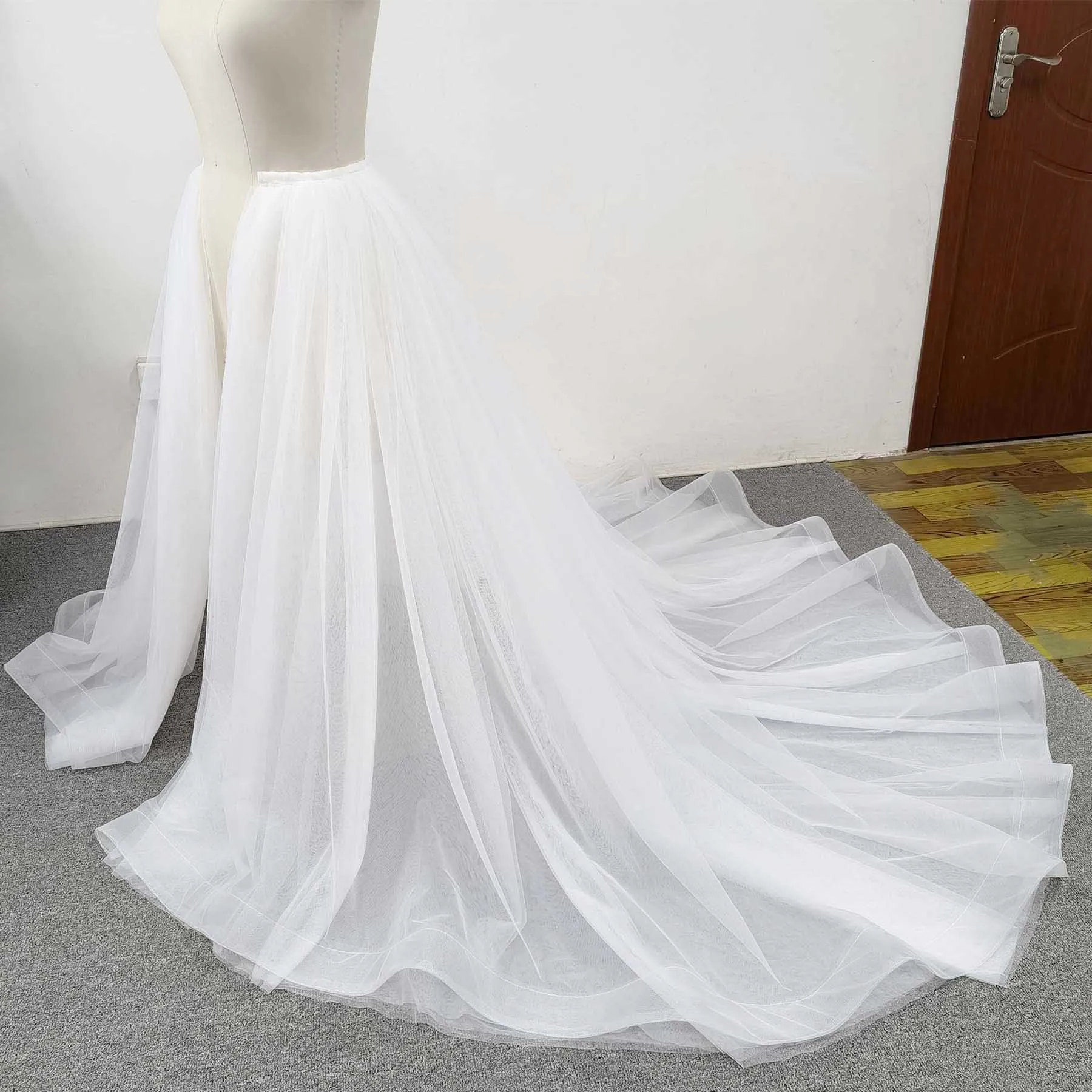 Ivory Tulle Wedding Detachable Skirt Removable Train for Evening