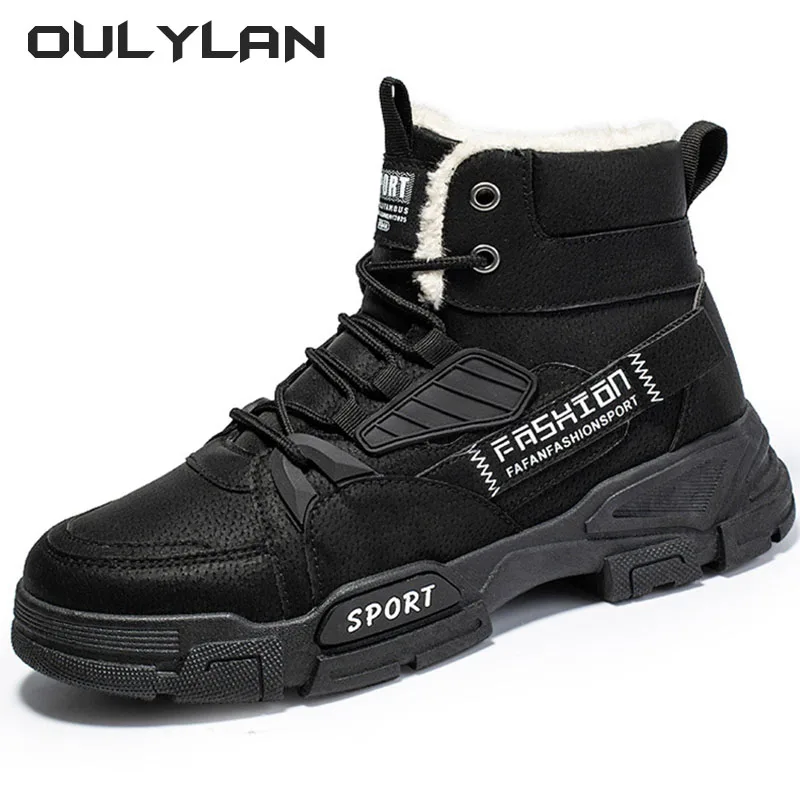 

NEW Warmth Shoes Winter Martin Boots Men's Plush Cotton High Top British Style Work Boots Sports Snow Leather 2024 Shoes