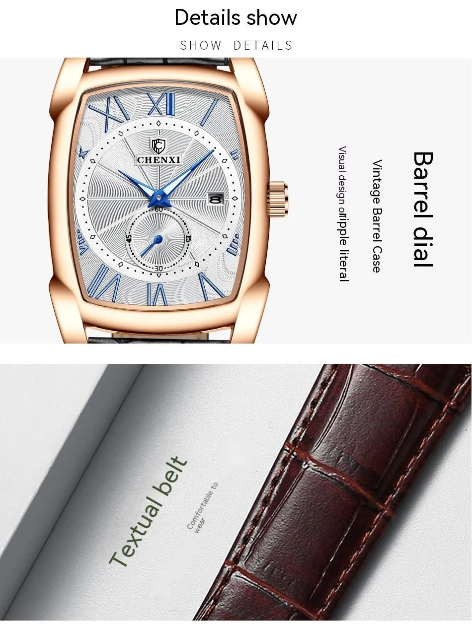 Nouvelle montre de vente chaude Chenxi carré hommes veilleuse calendrier mode montre à Quartz hommes Style montre_voghion.com