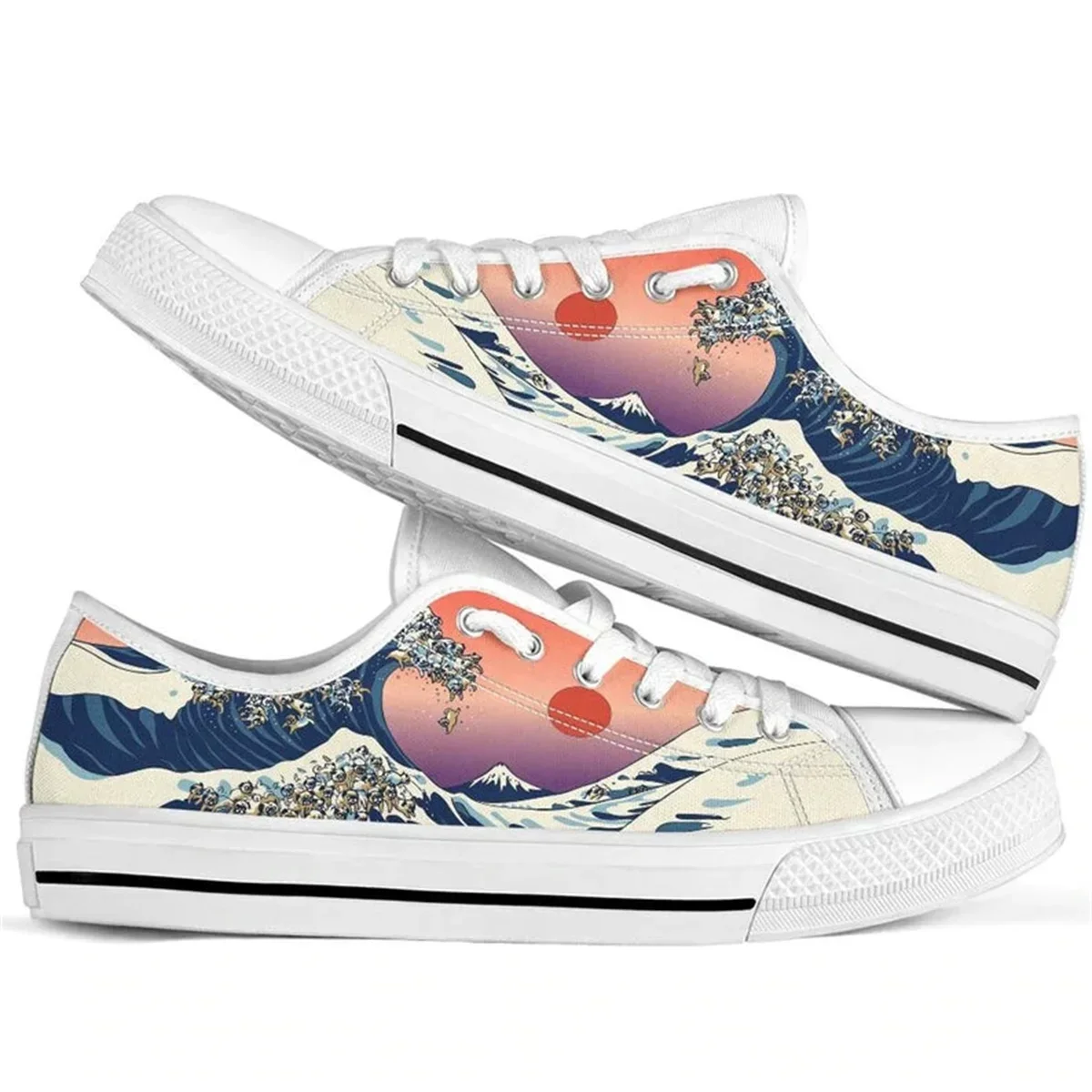 The Great Wave Bulldog Classic Women's Sneakers Sports Canvas Shoes For Women Casual Ladies Flats Lace-up Footwear White