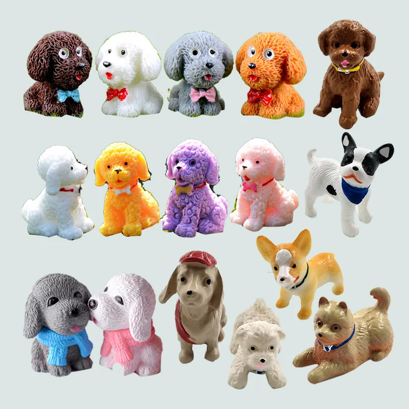 Miniature Teddy Puppy Figurine - Cartoon Animal DIY Dollhouse Decoration Toy