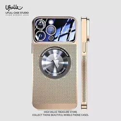 Electroplated Heat Dissipation Magnetic Phone Case For iPhone 11 12 13 14 15 Pro Max Mesh Magsafe Glass Lens Exposed logo Cover