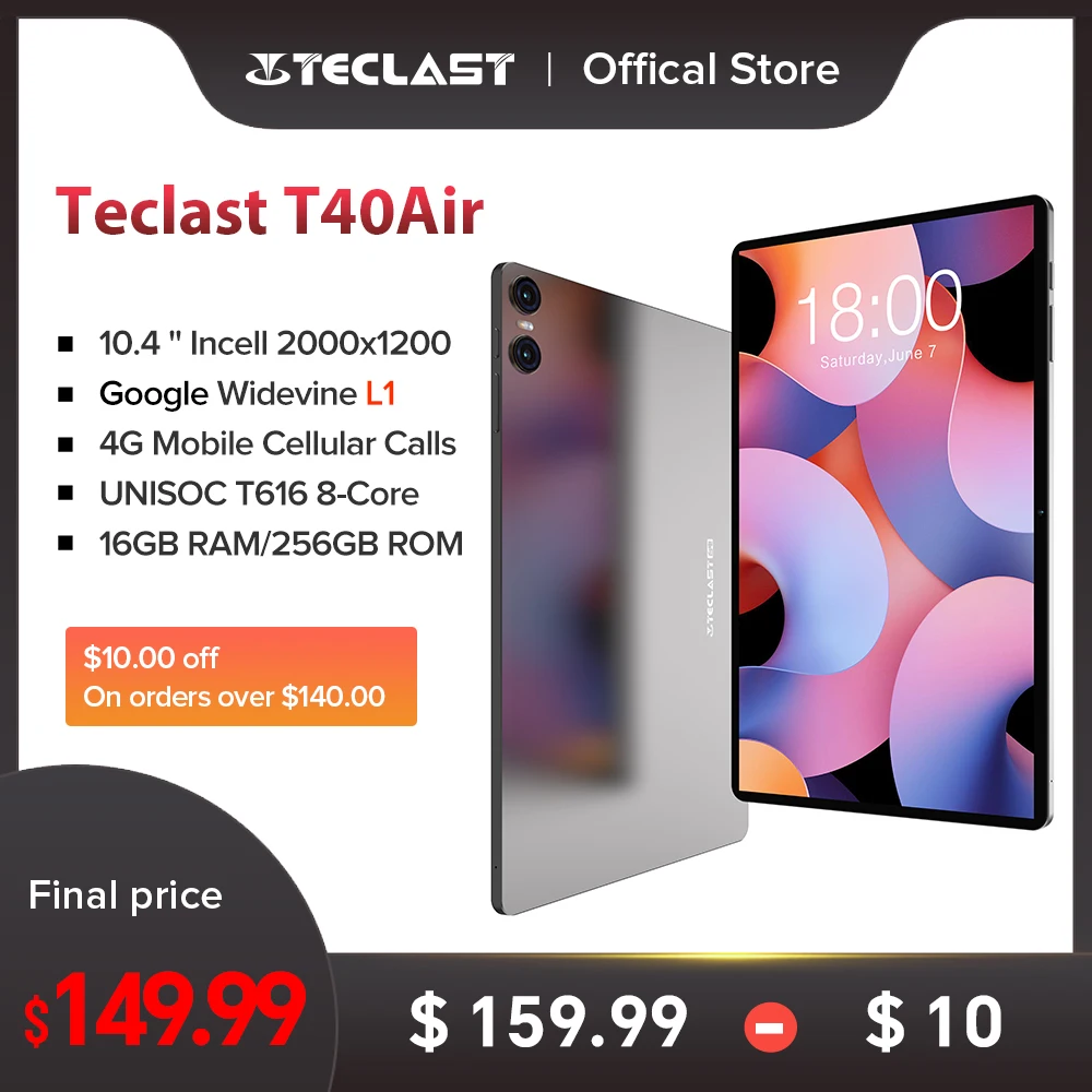 

Teclast T40Air планшет, экран 10,4 дюймов, Android 13, Восьмиядерный, 8 Гб ОЗУ 256 Гб ПЗУ