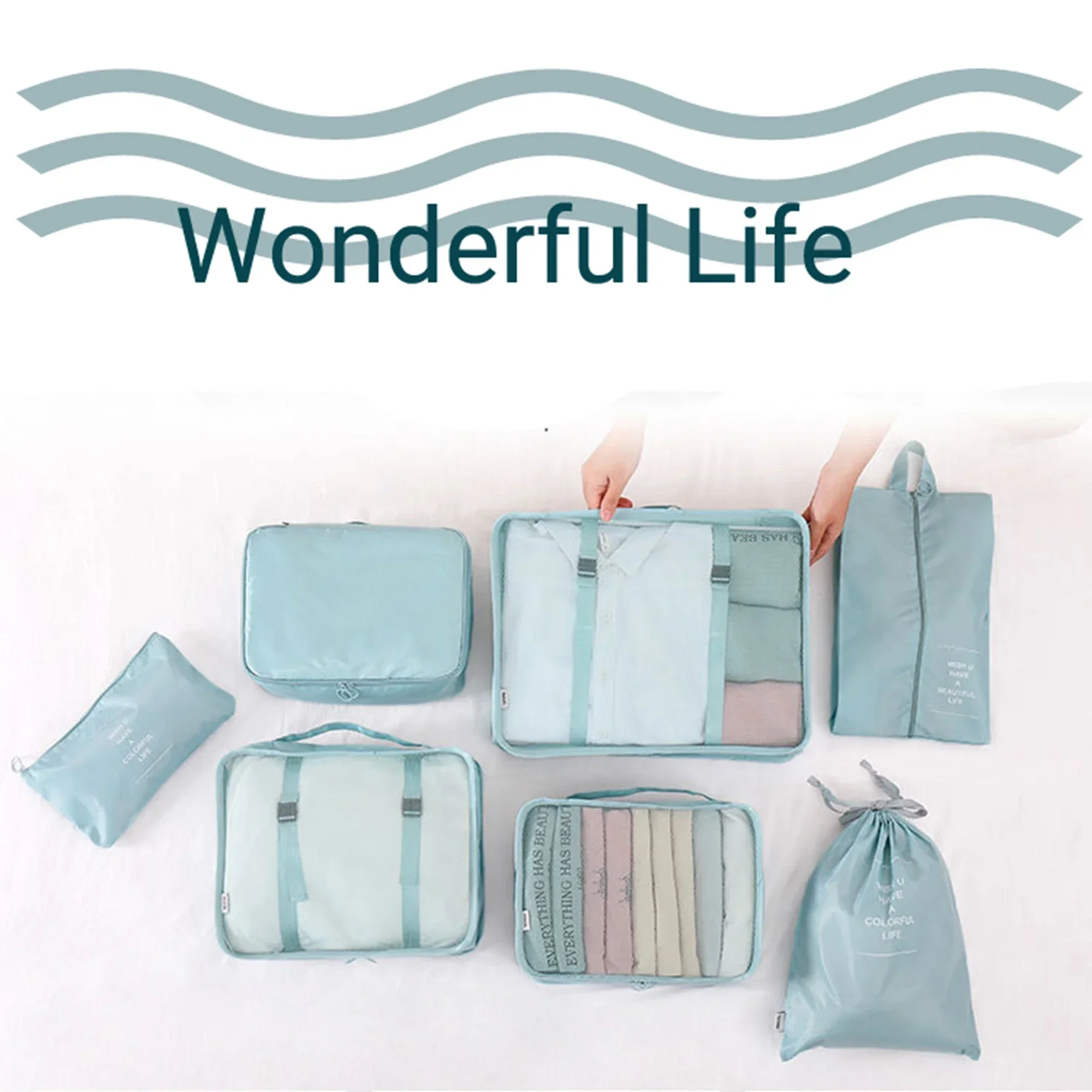 7pcs Set Travel Packing Cubes, Portable Mesh Luggage Storage Bag, Underwear Clothes Organizer Bag With Shoes Bag - Image 5