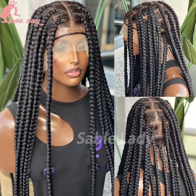 Synthetic Knotless Box Braided Wigs For African Black Women Large Box Full Lace Wigs 36" Cornrow Lace Frontal Braiding Hair