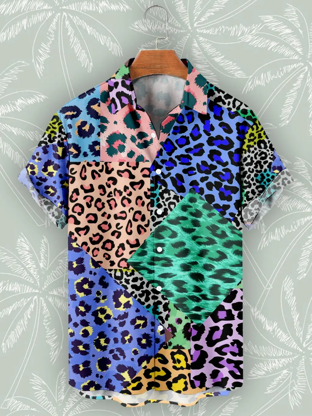 Summer Vintage Leopard Patchwork 3D Print Shirts Men Fashion Shirt Casual Streetwear Short Sleeve Shirt Blouse Man Clothing 2