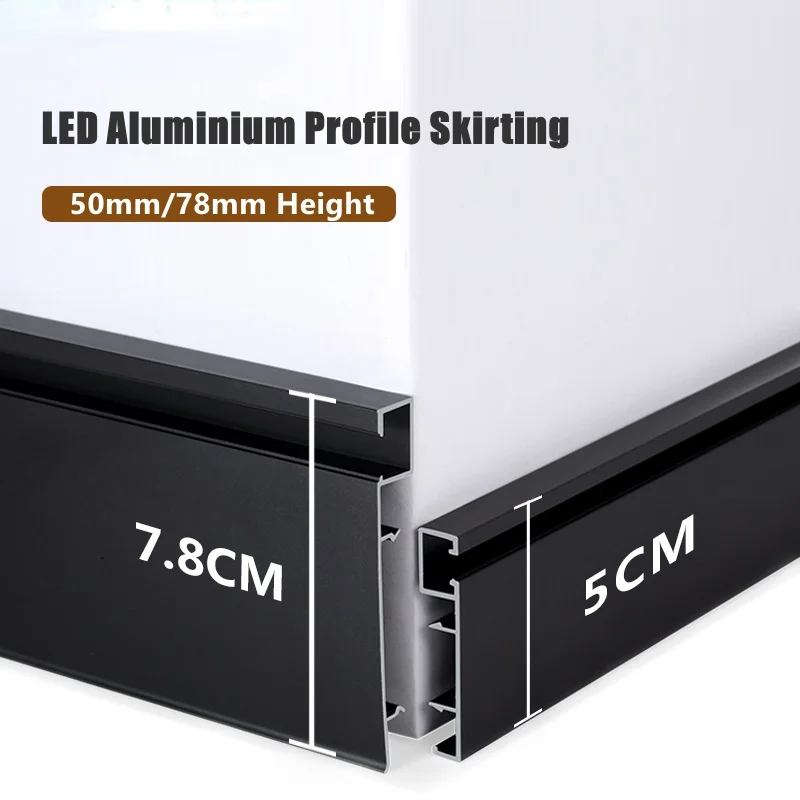 

2m Skirting Channel 78mm LED Wall Aluminium Profile Baseboard Hard Bar Light Suface Mounted Black Metal Linear Strip Lamp Lights