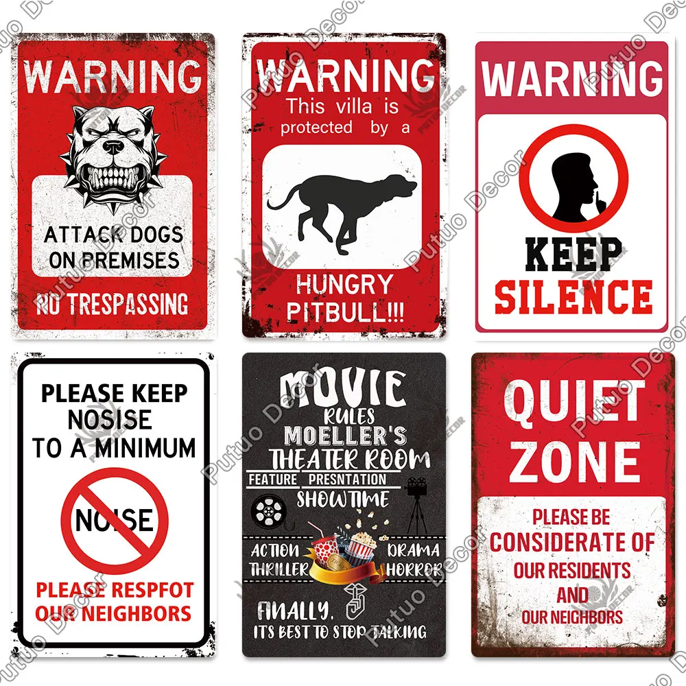 Putuo 장식 경고 BBQ Tin Sign No Smoking Plaque Metal Vintage Poster Wall Art Decor for Garage Quiet Zone Home Backyard