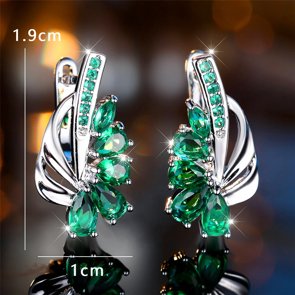 Luxury Female Green Zircon Stone Clip Earrings Charm Gold Color Trendy Wedding Jewelry For Women