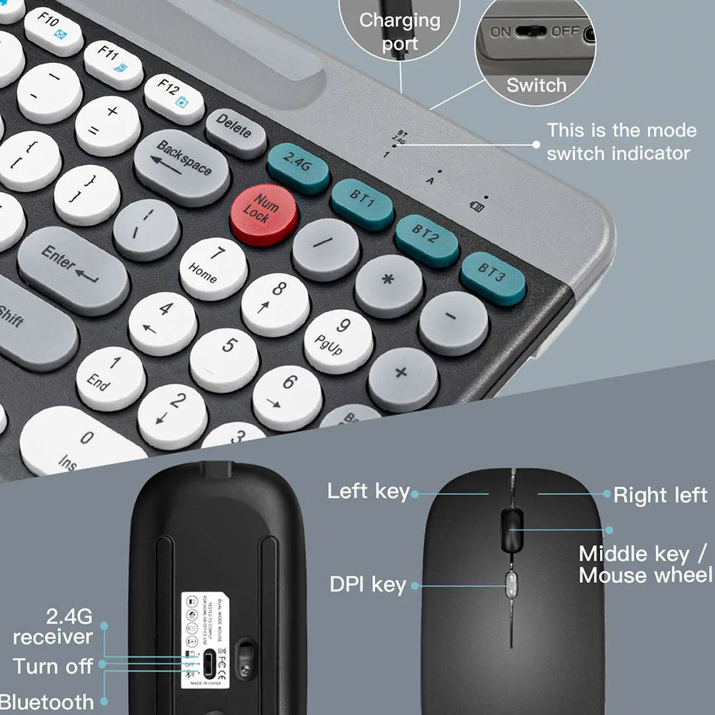 2,4 GHz, 2-Modus-Bluetooth und kabellose Multi-Geräte-Tastatur und -Maus mit Halterung, ergonomisch, für Mac/iOS/Android/Win7_voghion.com