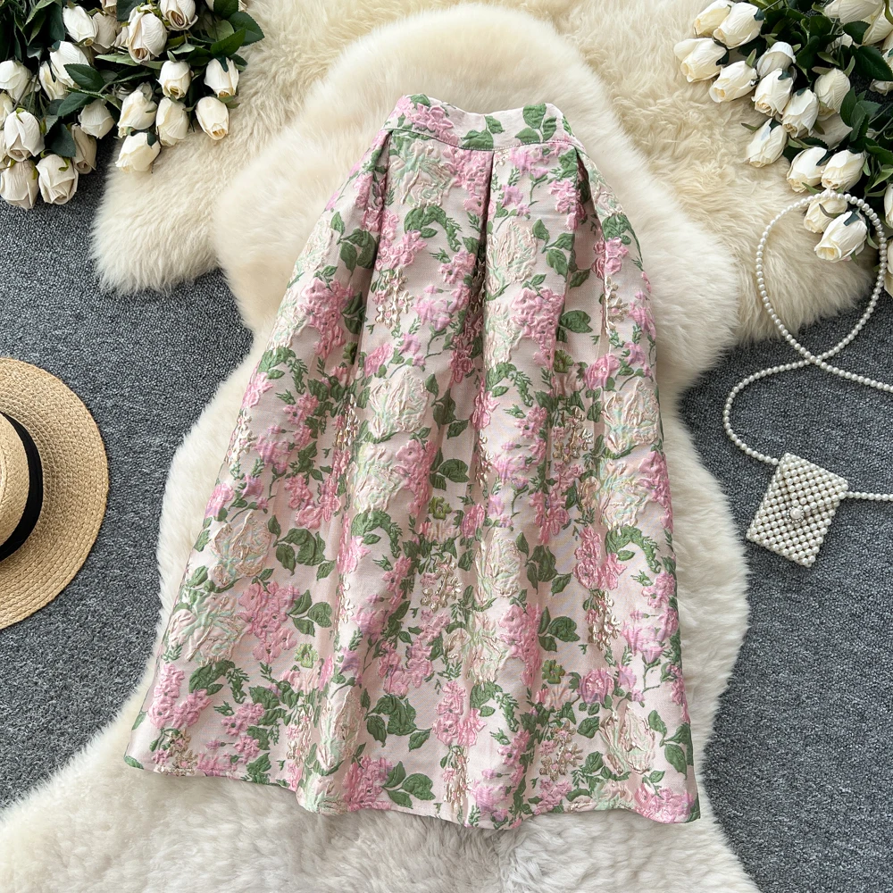 Chic Vintage Elegant jacquard slim High Waist Straight Skirt Korean Streetwear Autumn women clothing