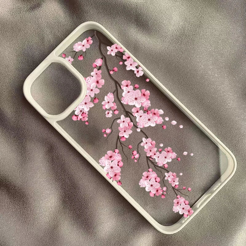 Charming Pink Cherry Blossom Clear Phone Case - Elegant Floral Design Back Cover