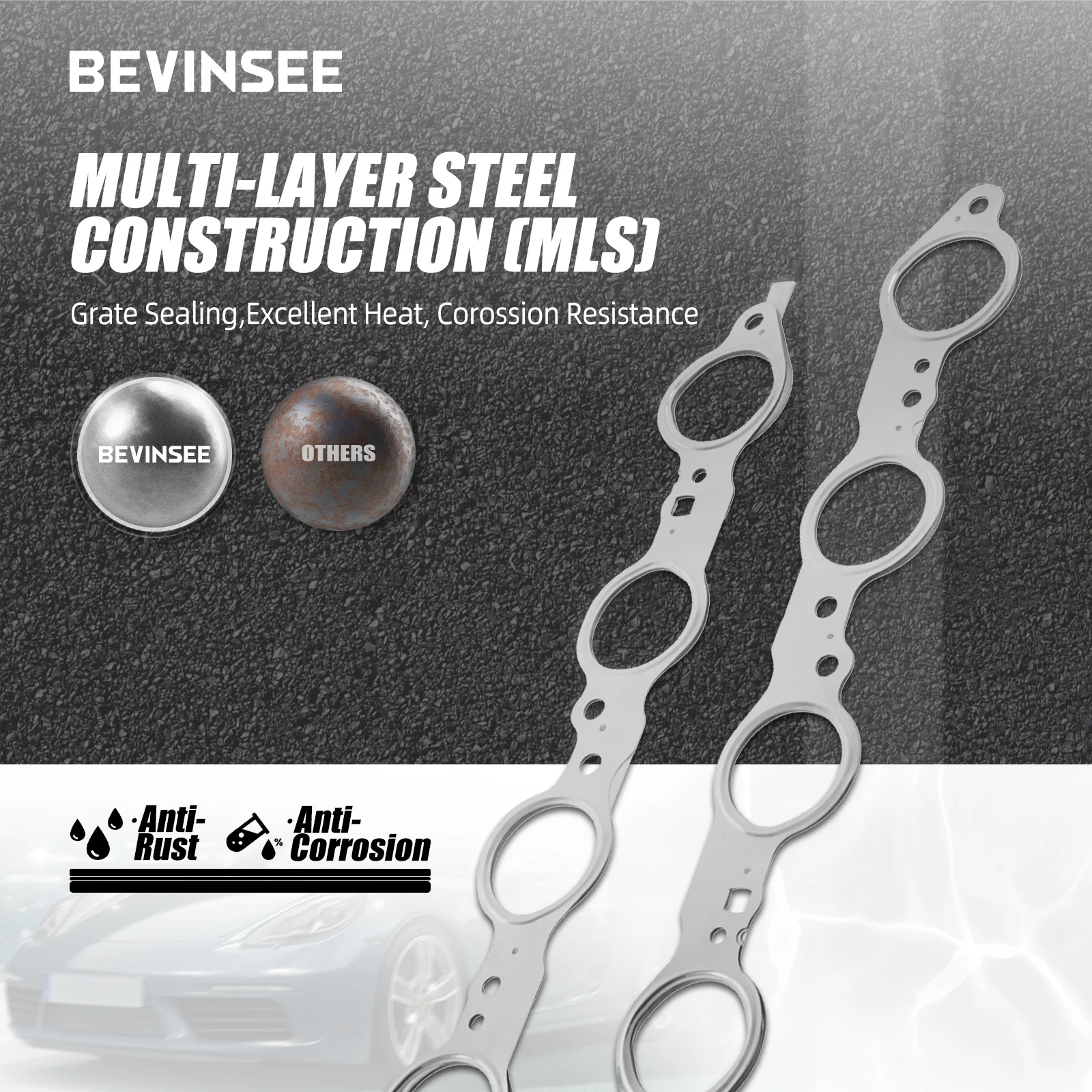 Multi-Layer Steel LS Series Exhaust Manifold Header Gaskets for LS1 LS2 LS3 LS6 LM7 LQ4 LQ9 4.8 5.3 6.0 6.2L