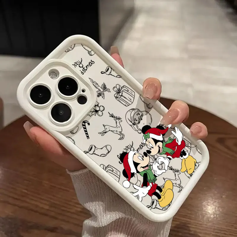 Funda de teléfono para iPhone 16, 15, 14, 13, 12 Mini, 11 Pro Max, 16 Plus, X, 15Pro, Mickey, Minnie Mouse, Navidad, cubierta a prueba de golpes