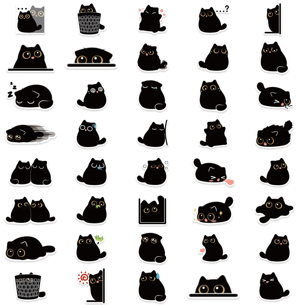 10/20/40/80pcs Kawaii Black Cat Cute Stickers Art Decals Laptop