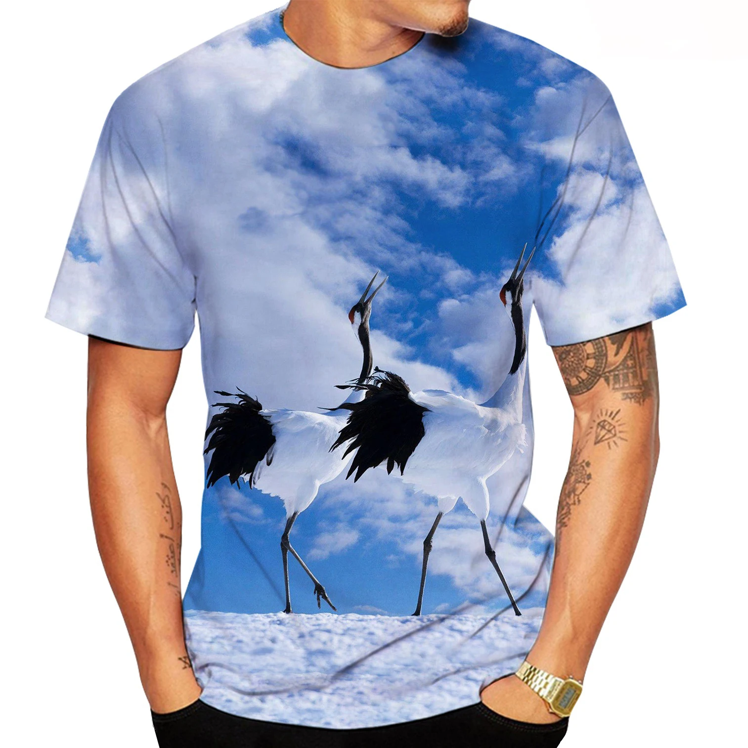 

2023 New Fashion Crane Pattern 3D Printing Men T Shirt Casual Bird T-Shirt Funny Womens Cool Better T Shirts Animal Short Sleeve