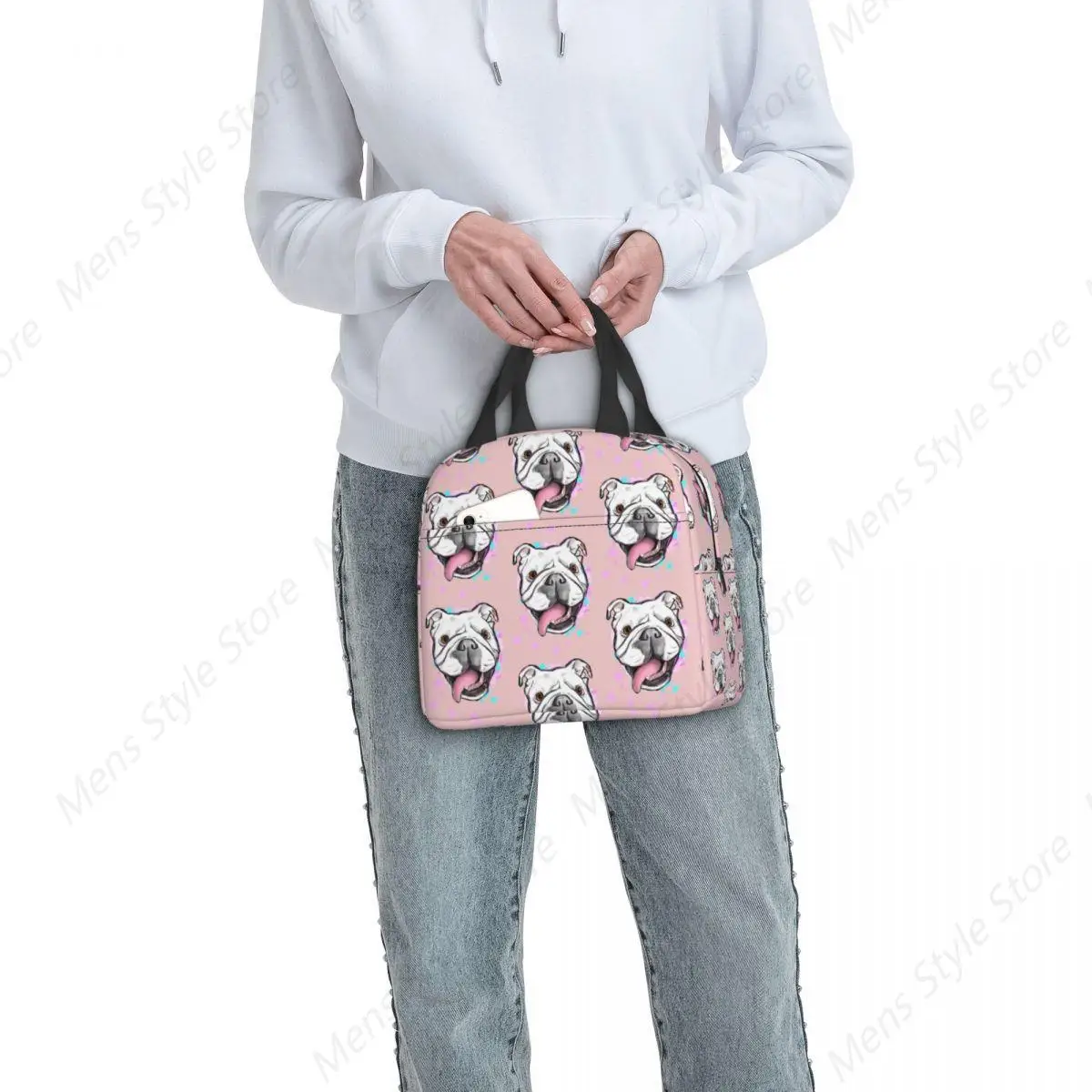 English Bulldog Insulated Lunch Bag British Dog Portable Cooler Thermal Bento Box Women School Children Picnic Food Bags