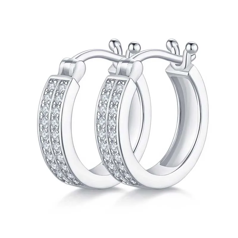 

0.24ct Two Rows Moissanite Diamond Hoop Earrings Women 925 Sterling Silver D Color Moissanite Huggie Clip Earrings Pass Tester