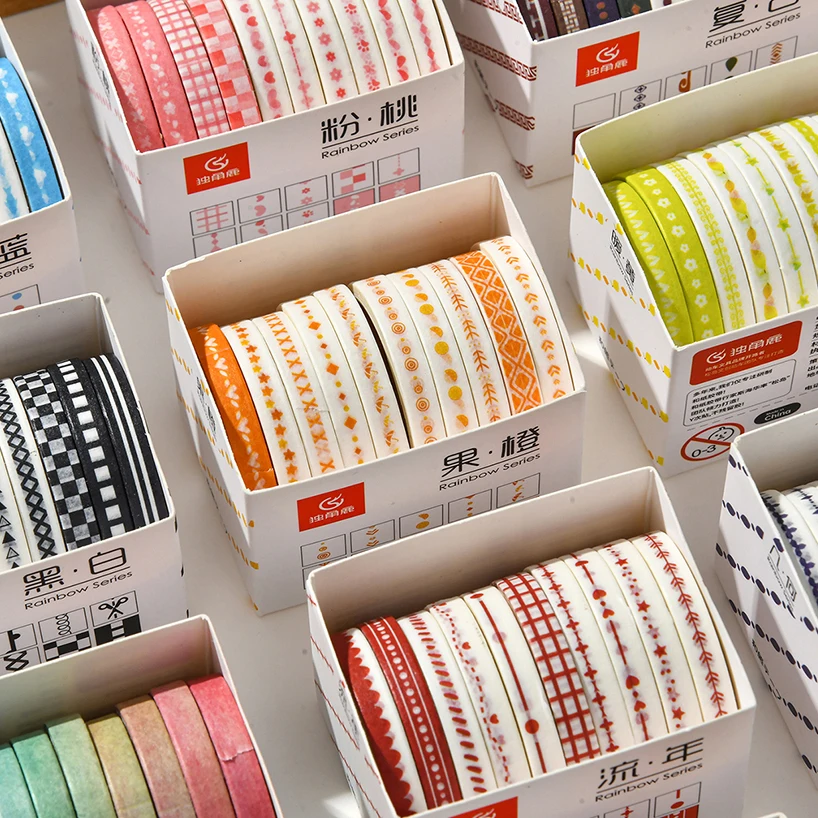 Rainbow Washi Tapes 10Pcs Scrapbooking Supplies Slim Diary Decoration Journal Stationery Supplies Basic Masking Tape decoration tape washi tape decorative tape masking tape adhesive tapes adhesive tape