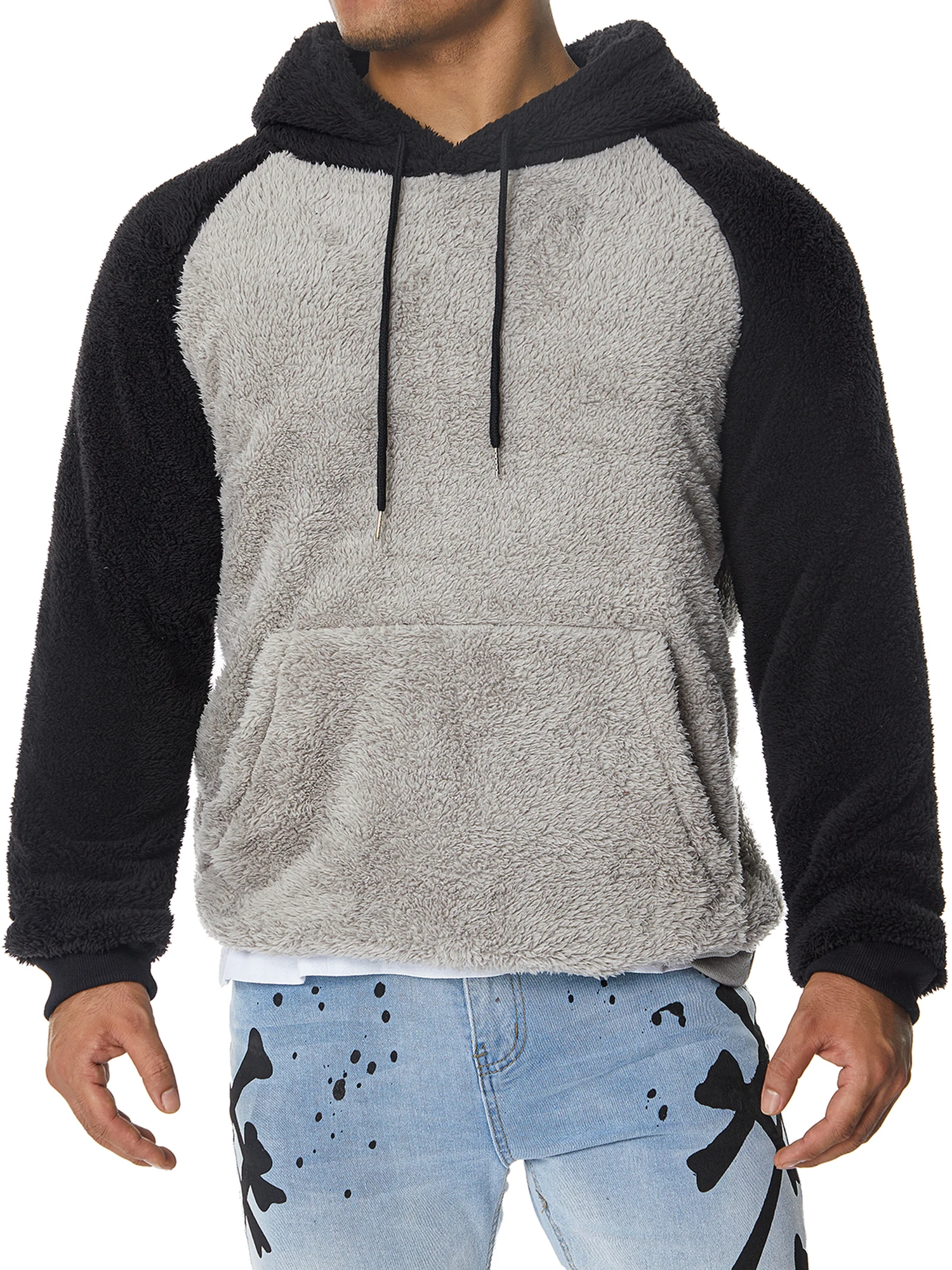 Mens Fuzzy Sherpa Pullover Hoodie Sweatshirt Long Sleeve Oversized ...