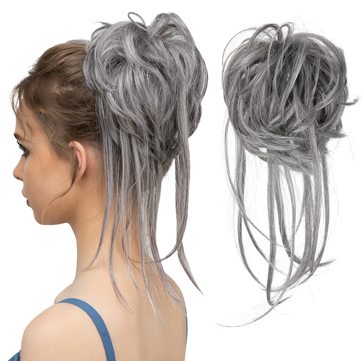 Synthetic Elastic Curly Messy Bun Hairpiece Scrunchie - Black, Blonde, Brown Natural Faux Hair Chignon Band Updo