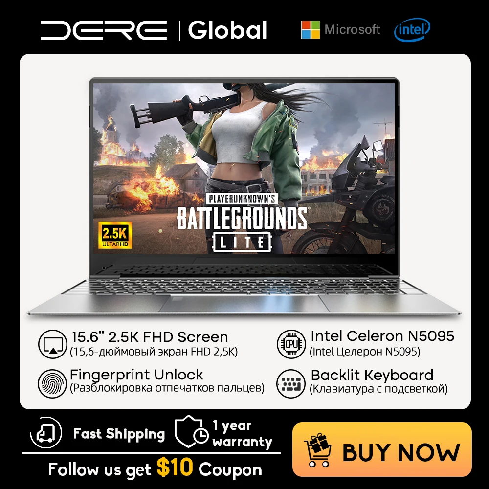 

Dere M12 Laptop 15.6" IPS FHD 2.5K 16GB RAM 1TB SSD Intel Celeron N5095 Windows Notebook Backlit Keyboard Game pc Computer