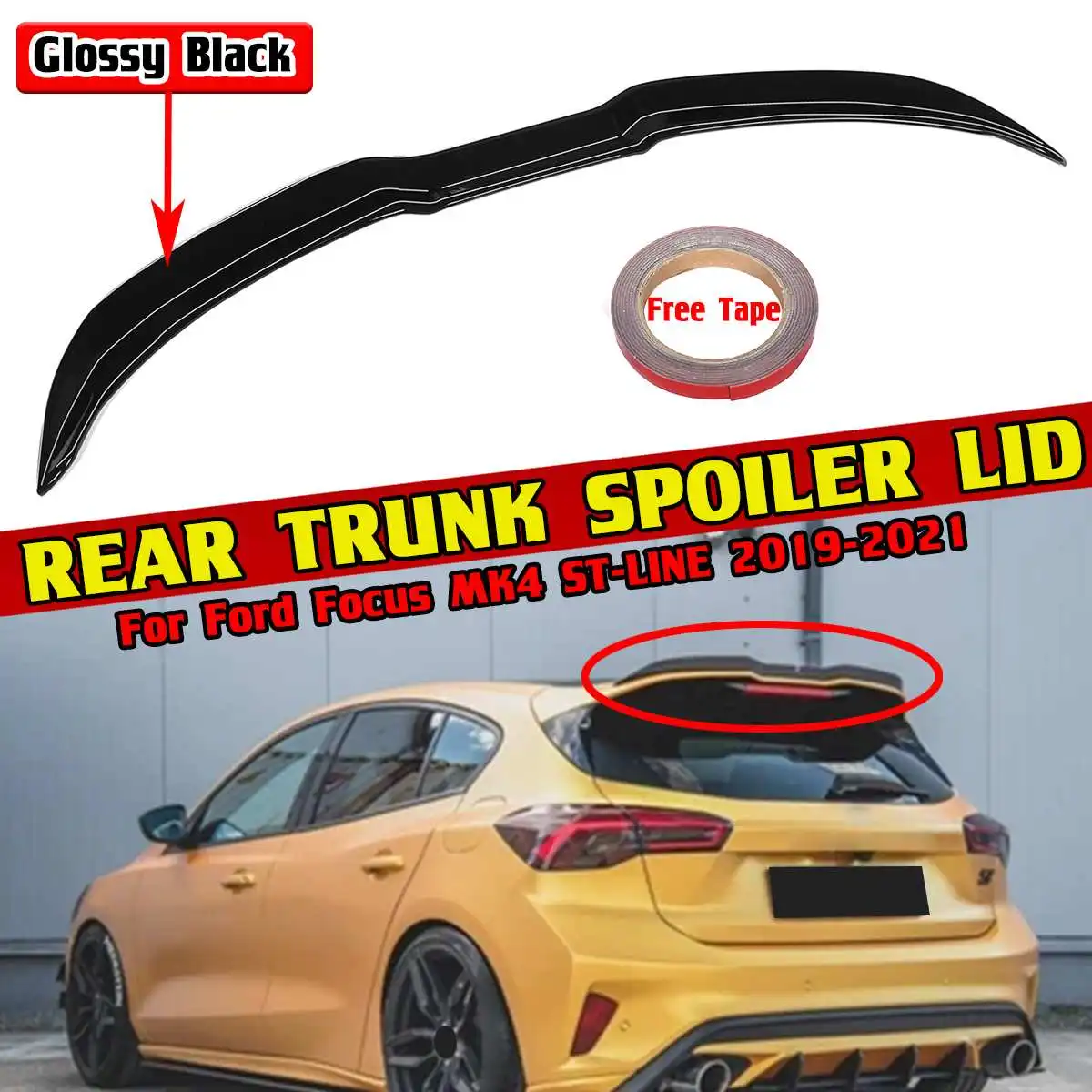 Black/Carbon Fiber Look Car Rear Trunk Spoiler Wing Lip For Ford For Focus Mk4 St-Line 2019-2021 Rear Roof Lip Wing Spoiler