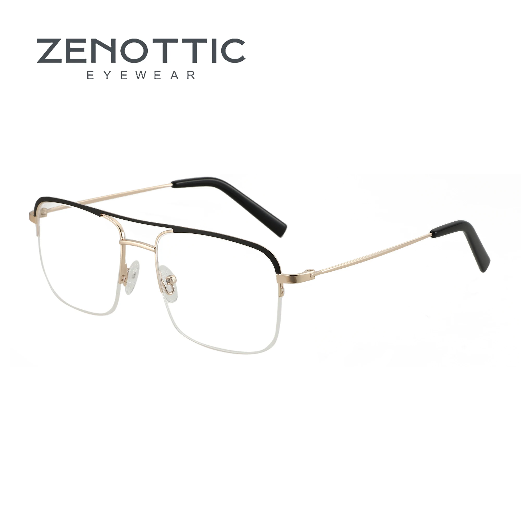 

ZENOTTIC New Fashion Pilot Optical Glasses Double Bridge Eyewear Men Non-Prescription Square Ultra Light Metals Eyeglasses H3103