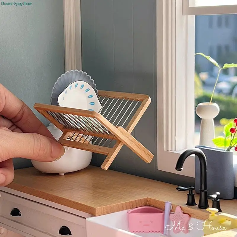 

1pc 1/6 Dollhouse Kitchen Drain Rack Dolls House Mini Tray Rack Dollhouse Furniture Decoration Accessories