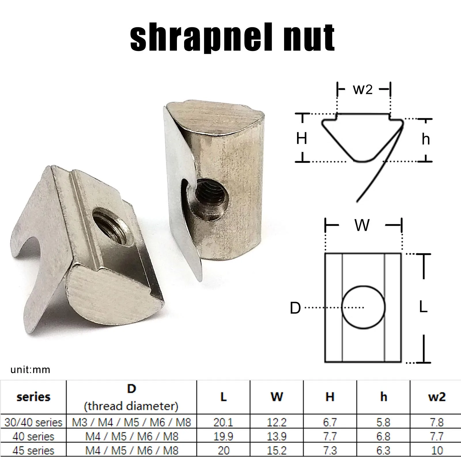 Sliding T Nut Furniture T Nut Inserts 10pcs M3 M4 M5 M6 M8 M10 3D Printer Aluminum Profile Extrusion Chute Rail Roll In Spring Ball Shrapnel T Shape Block Sliding Nut