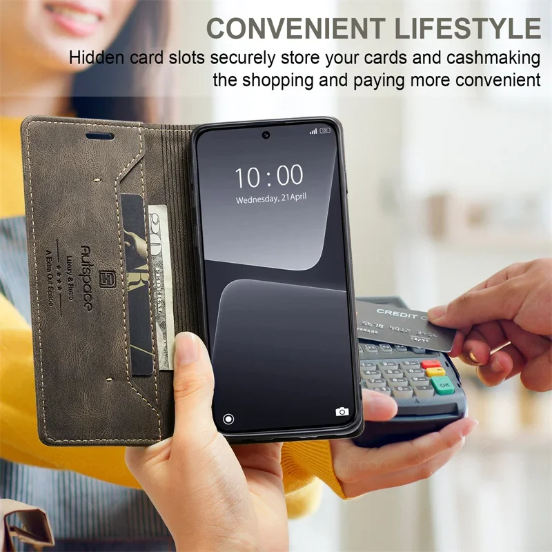 Premium Magnetic Leather Flip Wallet Phone Case with Card Holder
