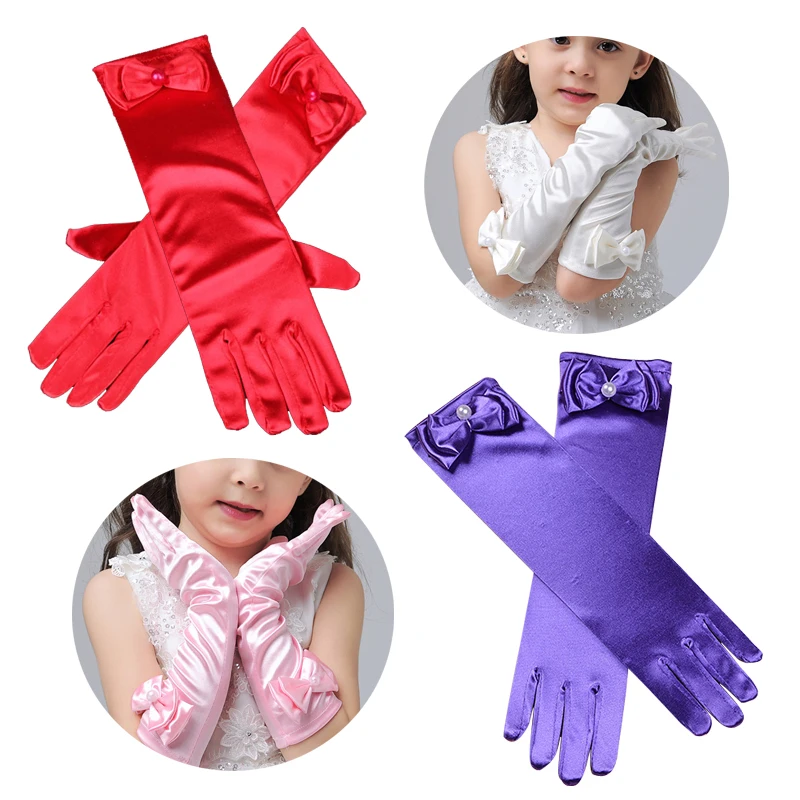 

Princess Dance Stage Gloves Satin Children'S Girls Wedding Dress Accessories Bowknot Children'S Day Birthday Party Gift