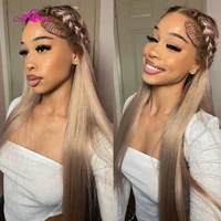 Perruques blondes cendrées cheveux humains 13x4 perruques avant de dentelle transparente cheveux humains 200 densité blond cendré perruques avant de dentelle droite pour les femmes 2