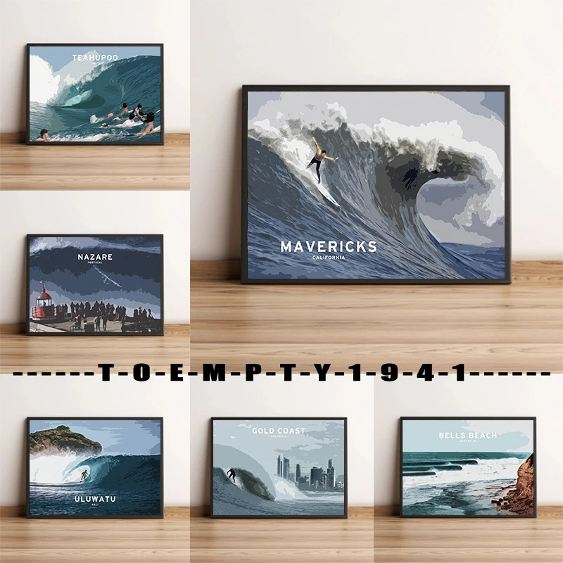 Beach Surf Seascape Poster Canvas Printing Beach City Wall Art Decor Pittura A Olio Seascape Decorazione Della Parete Surf Art Prints