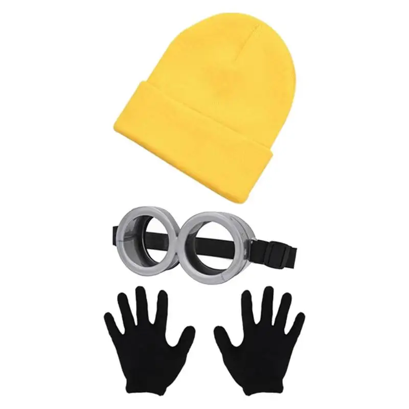 Funny Decorative Props Magical Thief Dad CosPlay Little Yellow Man Glasses And Hat Costume Set 3D Circular Glass Minion Cosplay