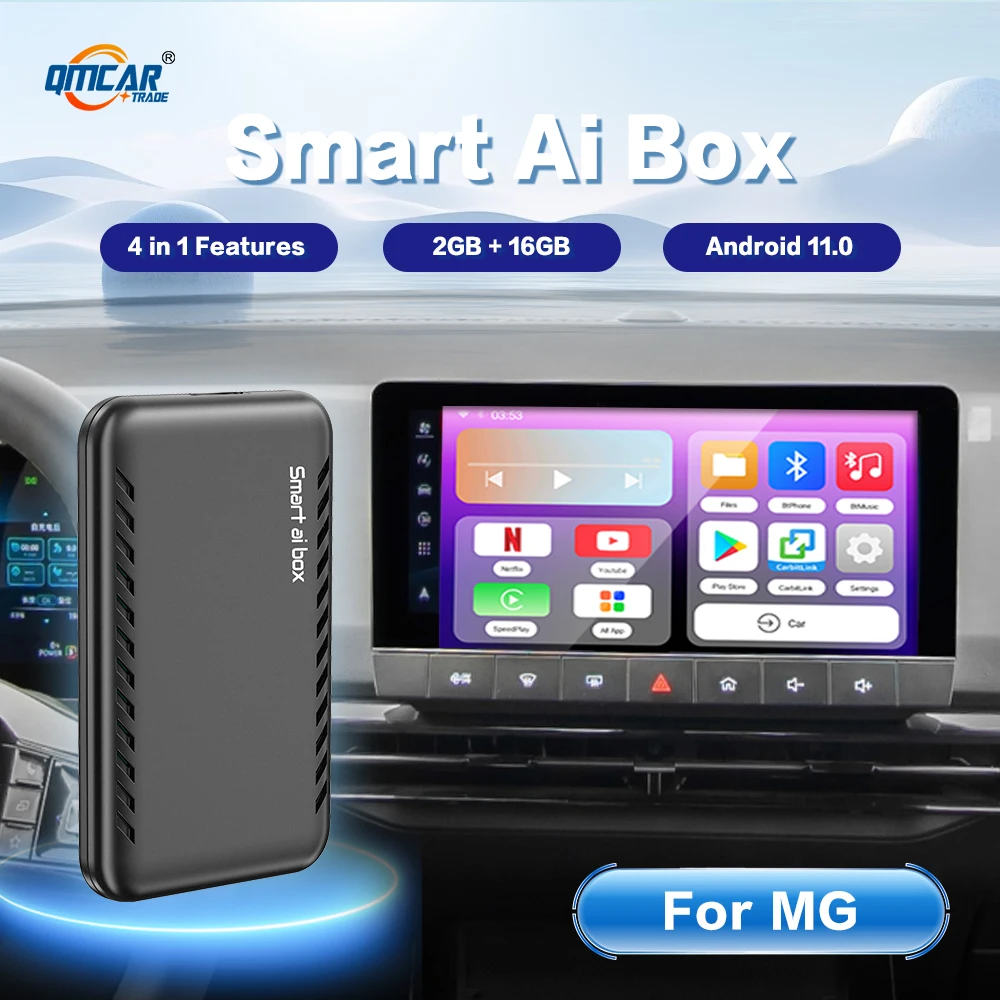 QMCARTRADE Carplay Ai Box Wireless Android Auto TV Box для Youtube Netflix GT MG5 RX5 ZS EV GS ZP Hector MG Ei5 Gloster Marve...