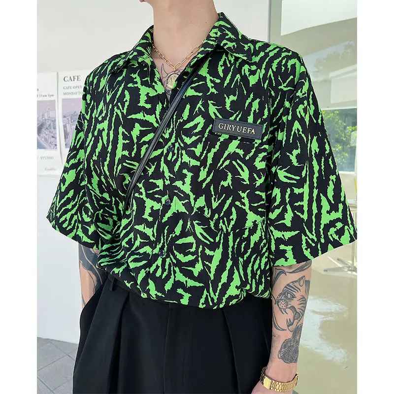 

2022 New Summer High-end Printing Short-sleeved Shirt Men Ins Hawaii Beach Shirt Ruffian Handsome Korean Trend Men Couple Tops