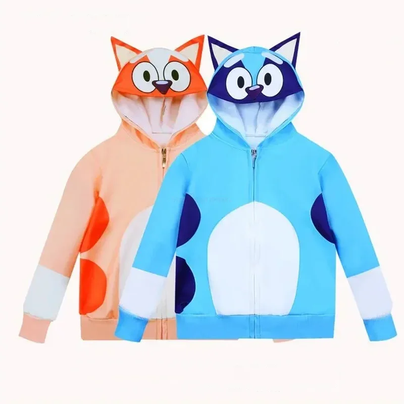 

Милая толстовка с капюшоном и принтом лосяй Bluey, Весенняя и осенняя повседневная спортивная одежда, детская одежда на молнии с капюшоном, подарок