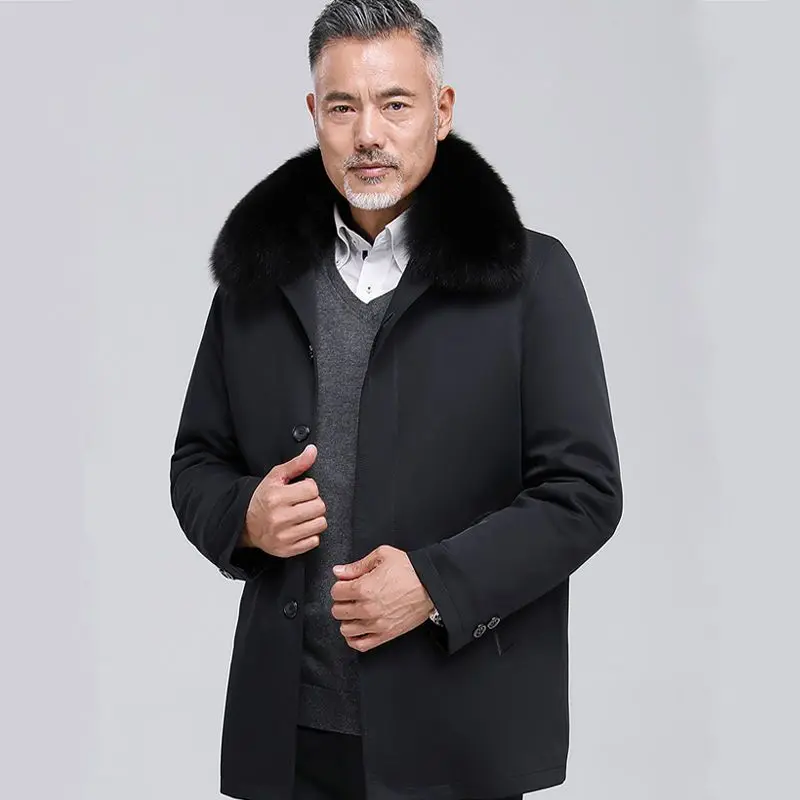 

Middle Aged and Elderly Men's Cotton Coat Medium Length Plush Thick Warm Winter Lapel father's Jacket 2024 A231