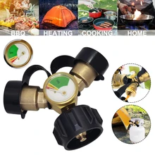

Propane Tank Y Splitter Adapter 2 Way LP Gas Tee Connector With Gauge Fit For 5-100lb