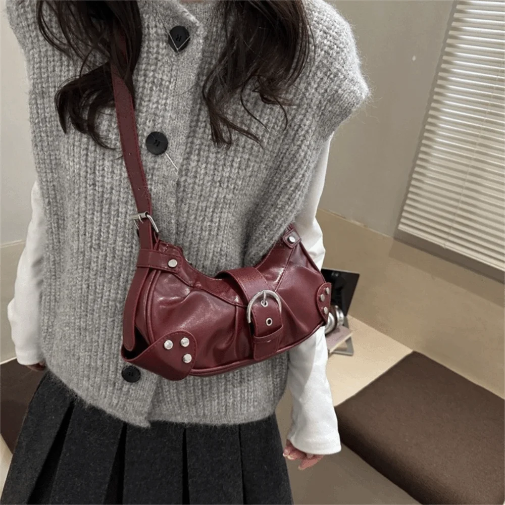 Borsa a Spalla Casual Monocolore con Fibbia, Borsa Hobo in Pelle PU Stile Y2K, Borsa a Tracolla Gotica Spicy Girl, Borsa a Mano per Shopping - immagine 4