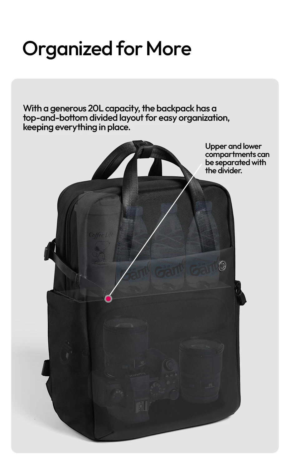 Lightweight Travel Backpack 20L Storage Bag for Camera Fill Light Laptop with Bu