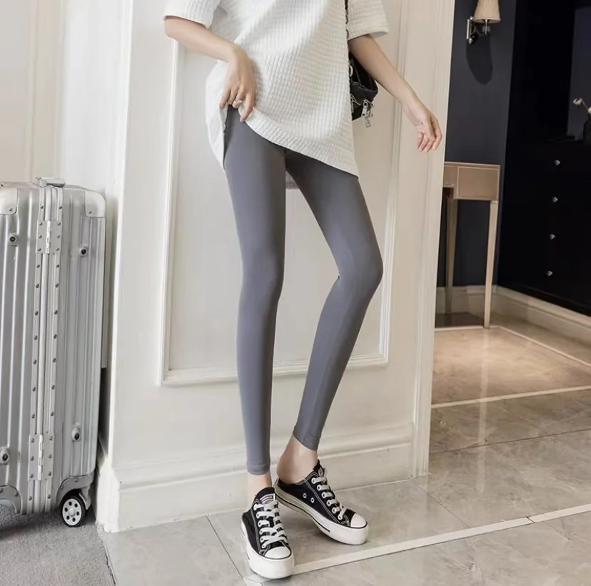 Classic Fashion Women's Pants Leggings Summer New Thin Ice Silk Elastic  Silky Tight Glossy Pants Solid Color Outer Shark Pants - AliExpress