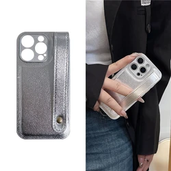 Luxury Leather Wrist Strap Holder with Lens Protection and Shockproof Silicone Cover - iPhone 12 Pro (Silver)