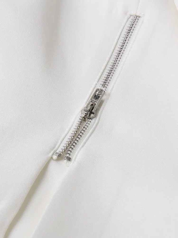 KBQ Patchwork Zipper Tunic Chic Blazer For Women Notched Collar Long Sleeve Spliced Buttons Temperament Blazers Female Fashion