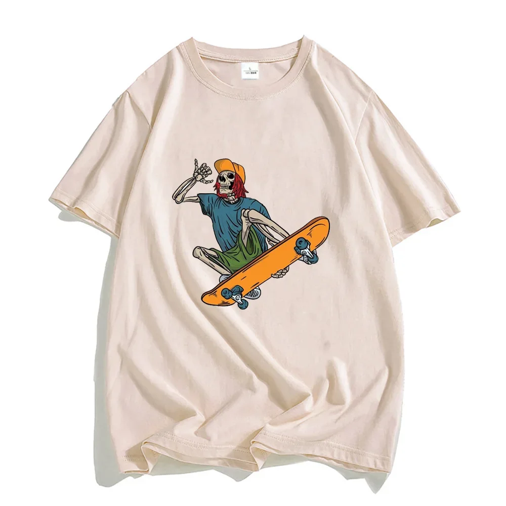 

Cool Skating Board Skeleton Graphic T Shirts Summer 100% Cotton Tees Fashion Street Men T-shirts Comfortable Breathable Tshirts